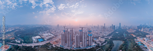 Billede på lærred Construction of high-rise buildings in City, industrial construction site