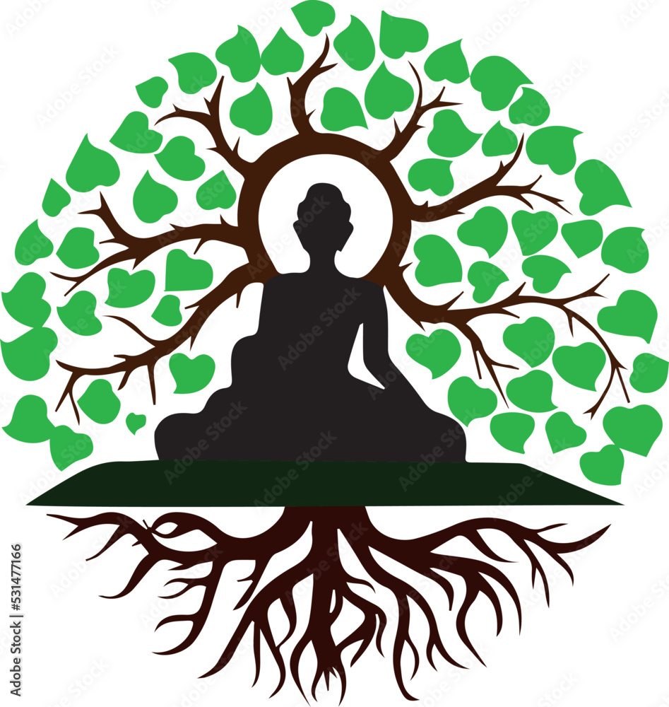 Seated Buddha meditating a white background