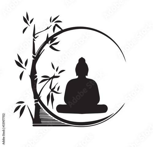 Seated Buddha meditating a white background