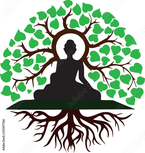 Seated Buddha meditating a white background