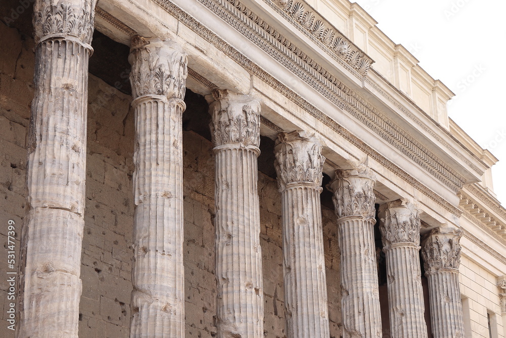Temple of Hadrian Facade Columns Close Up in Rome, Italy Temple of Hadrian Facade Columns Close Up in Rome, Italy