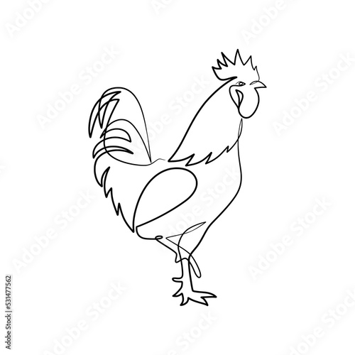 Continuous line drawing of rooster chicken animal farm
