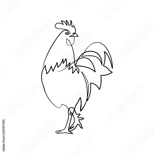 Continuous line drawing of rooster chicken animal farm