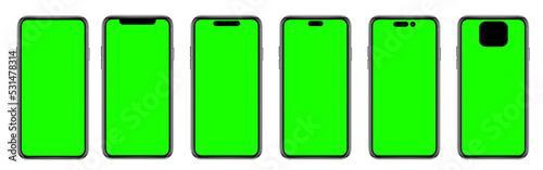 Smartphone frameless mockup. Studio shot of green screen smartphone with blank screen for Infographic Global Business web site design app, Content for technology - include clipping pat.