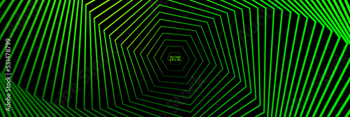 Abstract Black and Green Pattern with Stairs. Spiral Textured Tunnel. Geometric Psychedelic Background. Vector. 3D Illustration