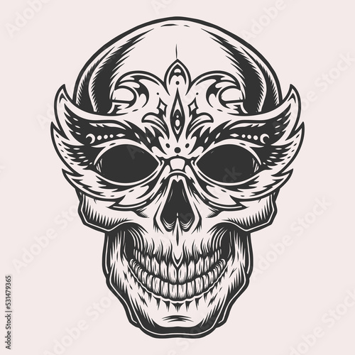 Human skull emblem vintage monochrome