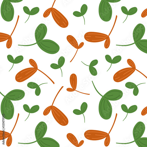 Leaf fall pattern fifth. Autumn pattern with green and orange leaves. Suitable for wrapping paper and all kinds of prints.