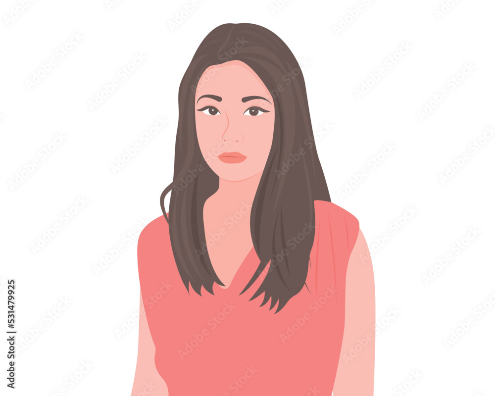 A gentle and beautiful woman with a charming face. vector illustration