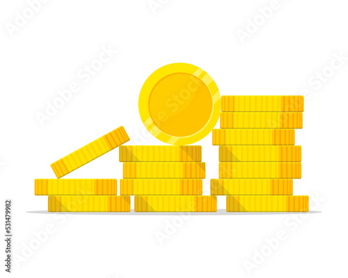 Golden coins stacks icons. Cash money symbol.
Vector illustration cartoon flat icon isolated on white background.