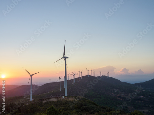 Dawn in a wind turbine park