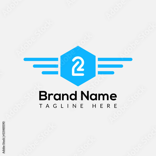 Wing Logo On Letter 2 Template. Wing On 2 Letter, Initial Wing Sign Concept Template	