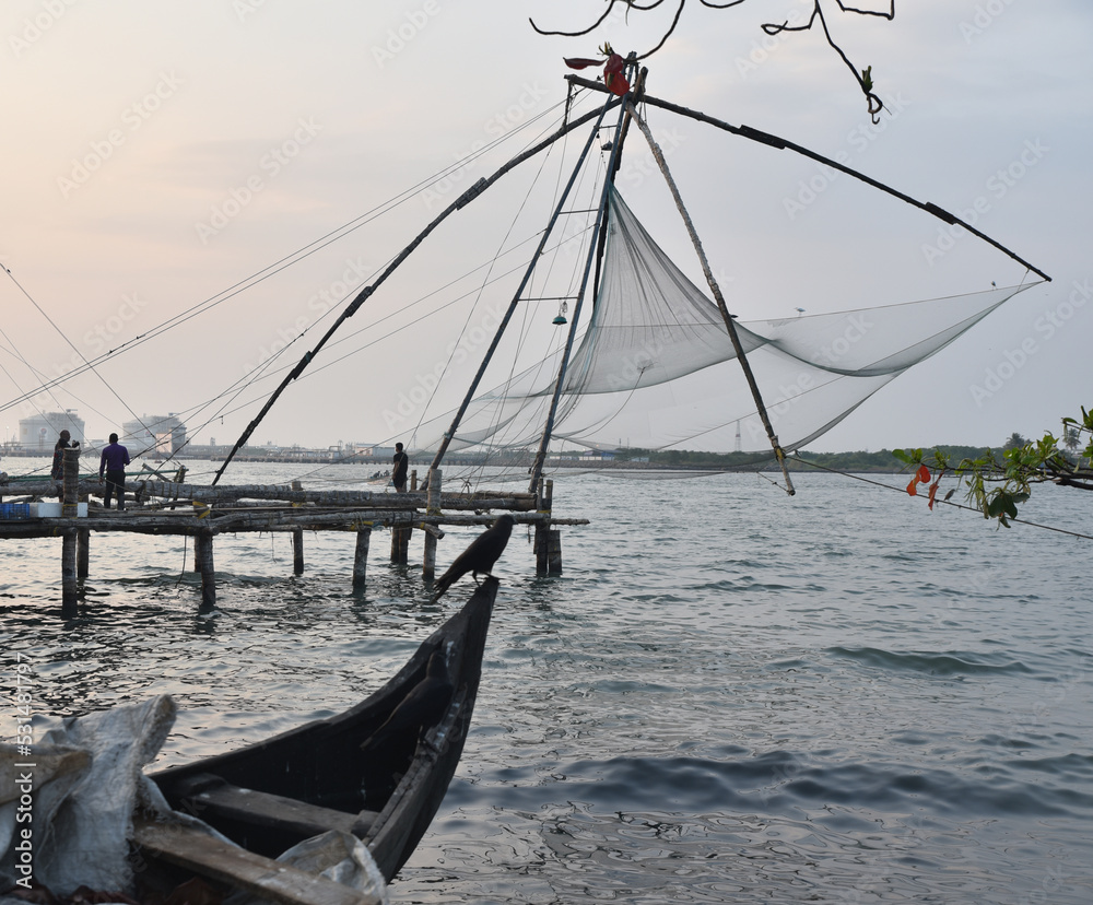 Filets de pêche à Cochin. Inde du Sud