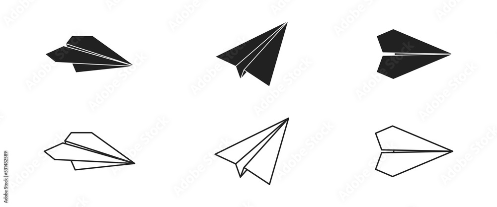 Paper flight icon set. Black and linear. Vector EPS 10 Paper flight icon set. Black and linear. Vector EPS 10