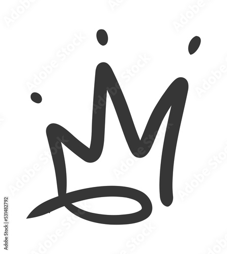 Doodle king queen crown. Hand drawn logo black set. Vector kingdom sketch concept.