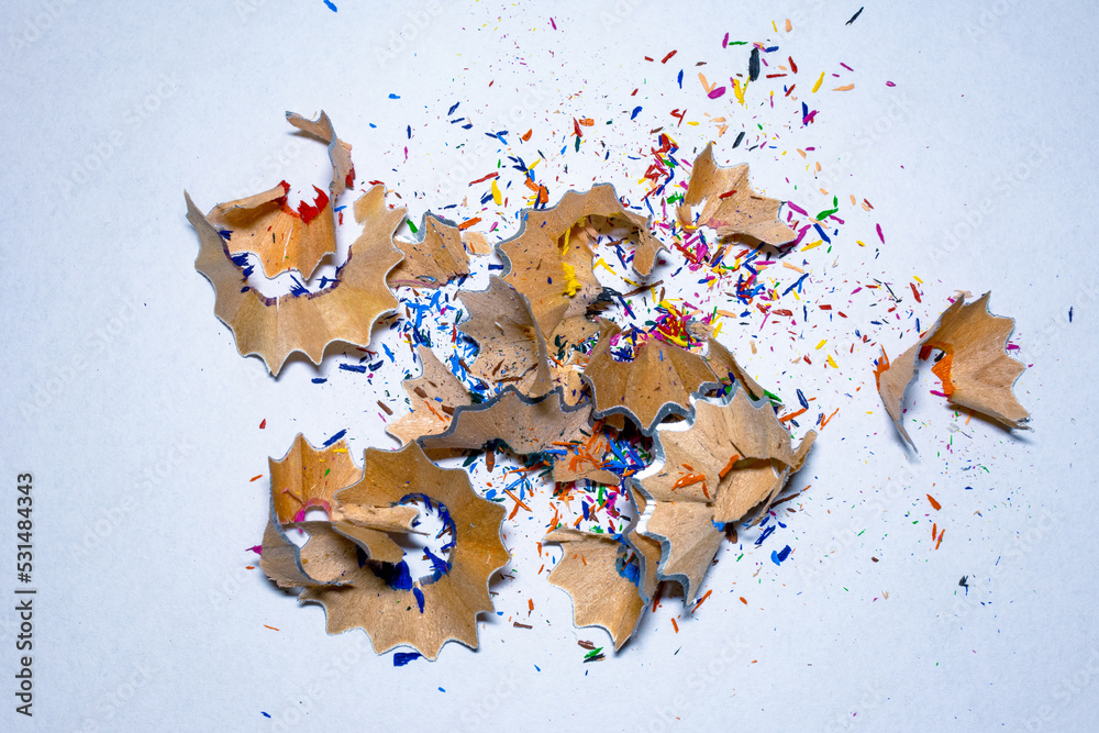 Shavings after sharpening colored pencils