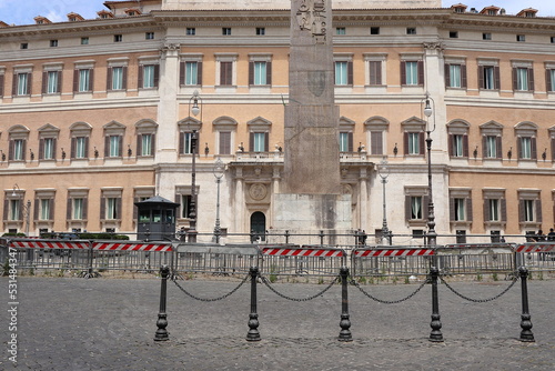 Piazza Montecitorio Square View with Palace and Obelisk in Rome, Italy photo