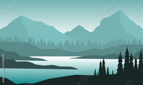 landscape with mountains and lake