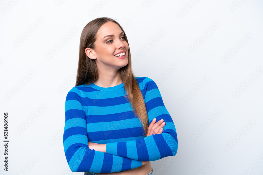 Young caucasian woman isolated on white background happy and smiling Young caucasian woman isolated on white background happy and smiling