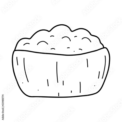 Doodle flour, powde rin bowl. Vector illustration of organic healthy food, baking ingredients photo