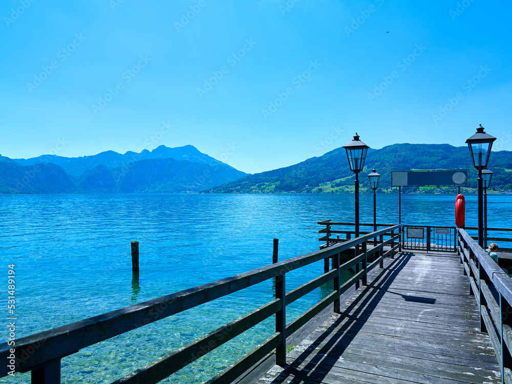 Wooden pier on lake Attersee.
