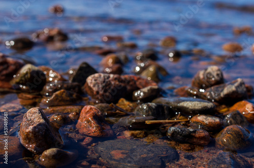 Wet rocks in water lake Ladoga