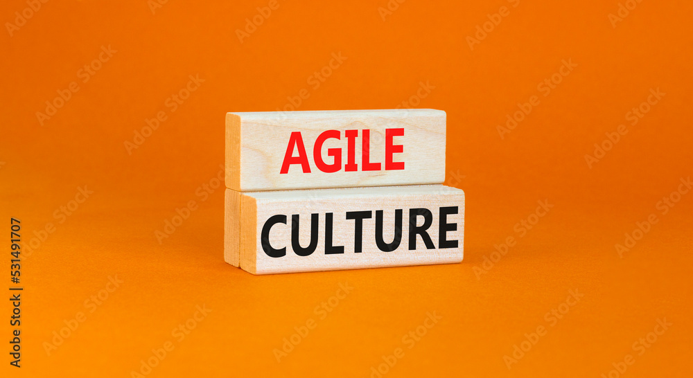 Agile culture symbol. Concept words Agile culture on wooden blocks. Beautiful orange table orange background. Business flexible and agile culture concept. Copy space. Agile culture symbol. Concept words Agile culture on wooden blocks. Beautiful orange table orange background. Business flexible and agile culture concept. Copy space.