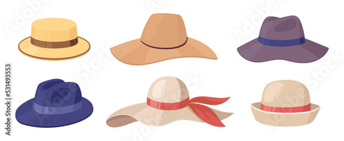 Foto Cartoon hats, fashion headwear derby, fedora and cloche hat