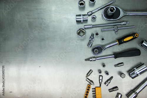 A set of tools and wrenches close-up. Tool for car repair or replacement of car parts, auto parts.