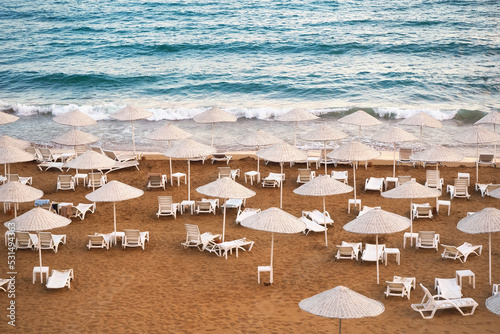 Sun loungers on the sandy beach