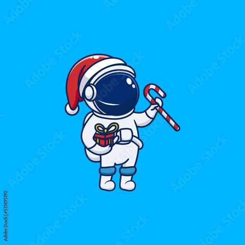 cute cartoon astronaut celebrate christmas . vector illustration for mascot logo or sticker