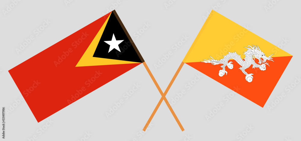 Crossed flags of East Timor and Bhutan. Official colors. Correct proportion Crossed flags of East Timor and Bhutan. Official colors. Correct proportion
