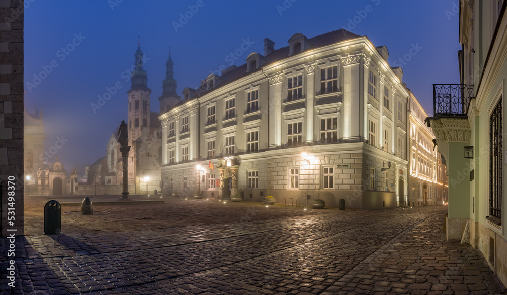 Krakow old town Kanonicza street panorama in the night