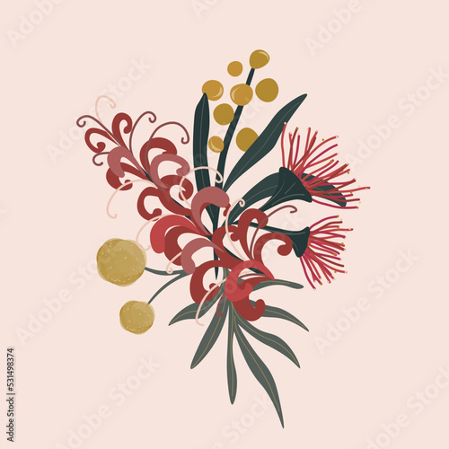 Flat vector Australian flowers composition
