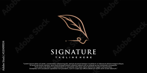 Minimalist quill feather logo template pen handwriting quill signature line art design Premium Vector