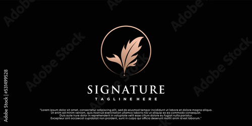 Minimalist quill feather logo template pen handwriting quill signature line art design Premium Vector