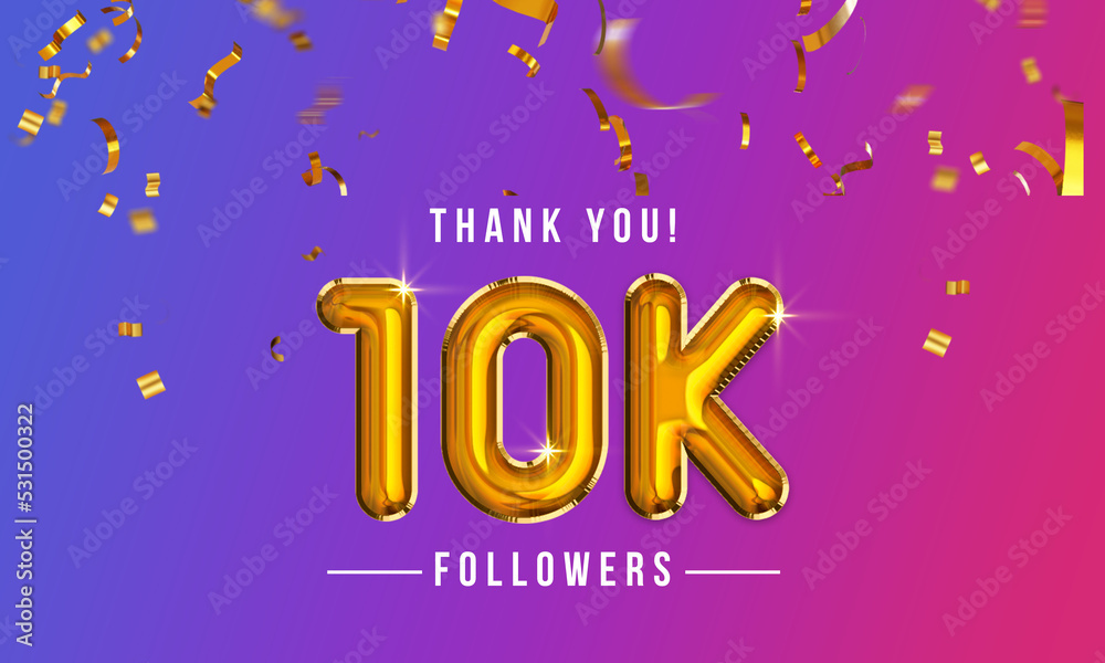 Thank you, 10k or ten thousand followers celebration design, Social Network friends, Subscribers, followers, or likes celebration background