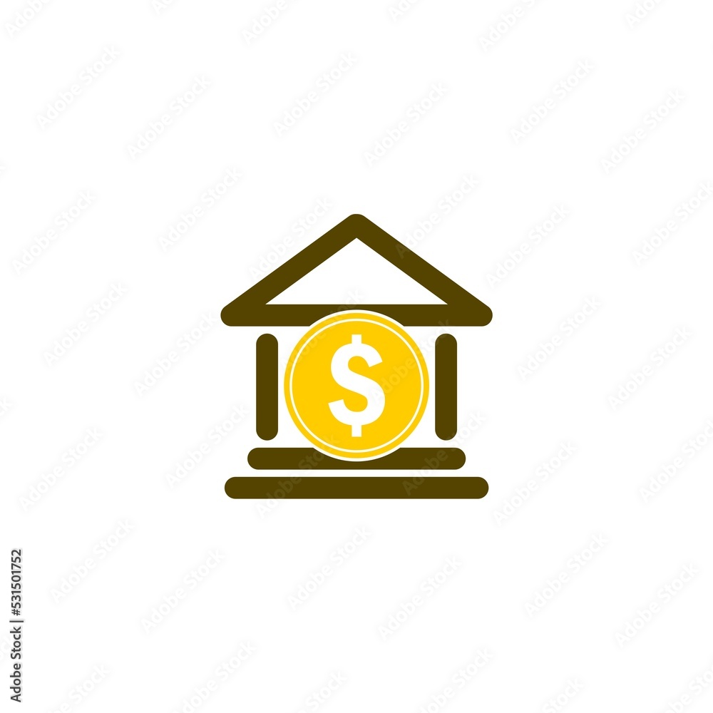 Bank building icon. Dollar bank logo isolated on white background Bank building icon. Dollar bank logo isolated on white background
