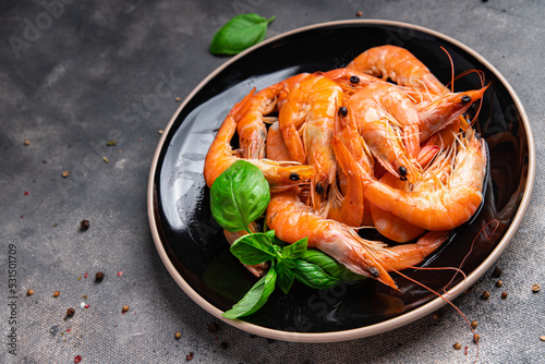 fresh shrimp prawn seafood meal food snack on the table copy space food background