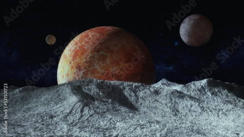 Photo 3d render. Imaginary fictional planet