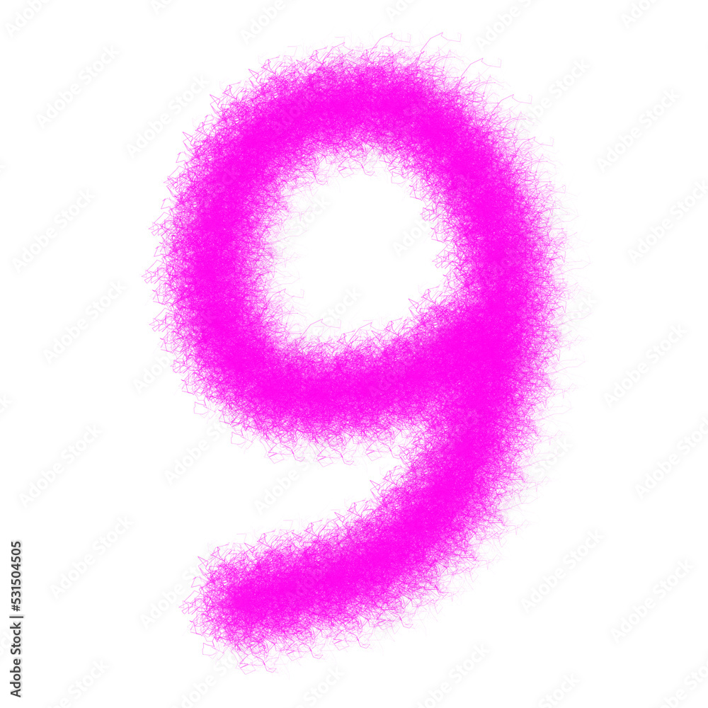 Pink furry number 9 isolated on a white background