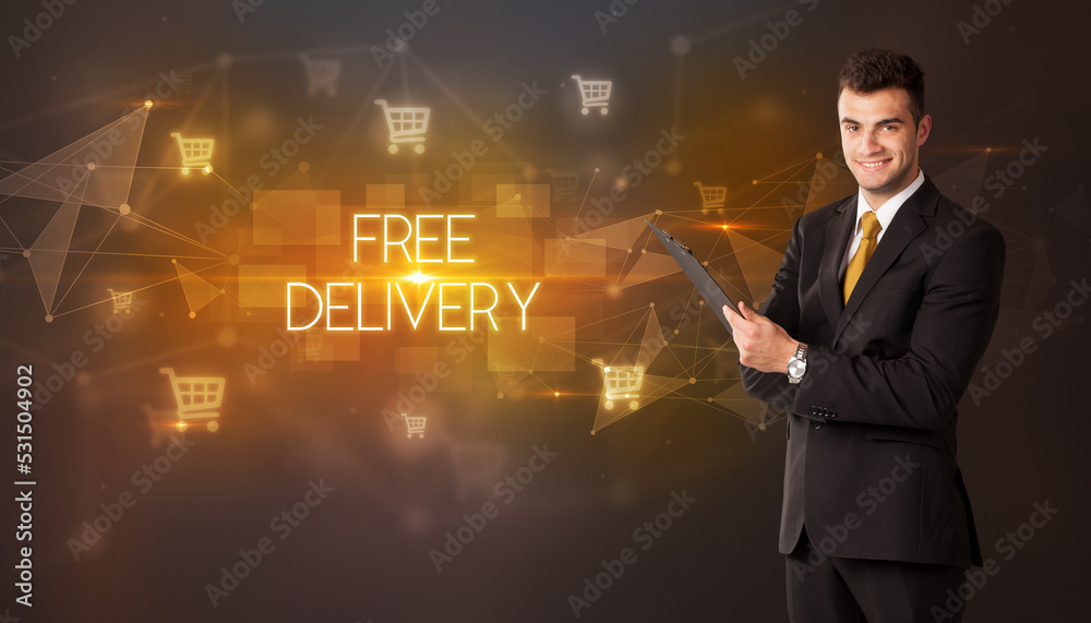 Businessman thinking about shopping concept Businessman thinking about shopping concept