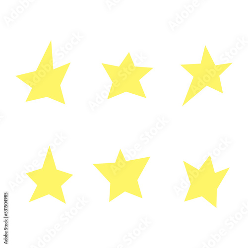 Cute set of different shape yellow stars. Isolated on white background, flat design, EPS10 Vector