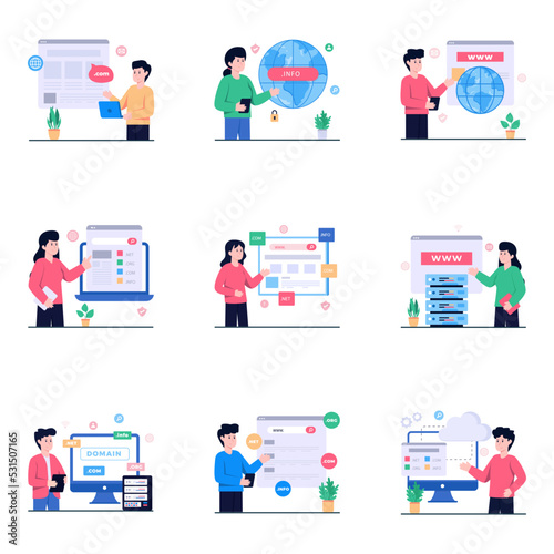 Pack of Domains Hosting Flat Illustrations

