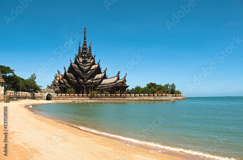 Sanctuary of Truth wood Temple on sea beach