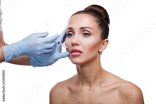 Beautiful woman gets injections. Cosmetology. Beauty Face, doctor's hands in the frame