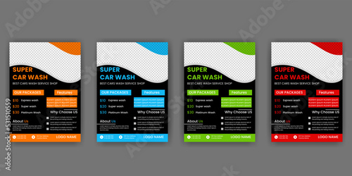 Creative Car Wash Flyer set, Abstract design carwash flyer bundle, Car Detailing, Auto Detailing Flyer, Car Wash poster templates