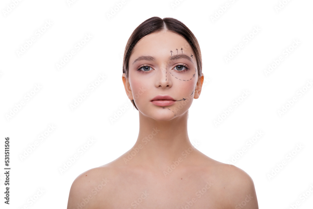 Beautiful young woman with clean fresh skin on face . Girl facial treatment . Cosmetology , beauty and spa Beautiful young woman with clean fresh skin on face . Girl facial treatment . Cosmetology , beauty and spa