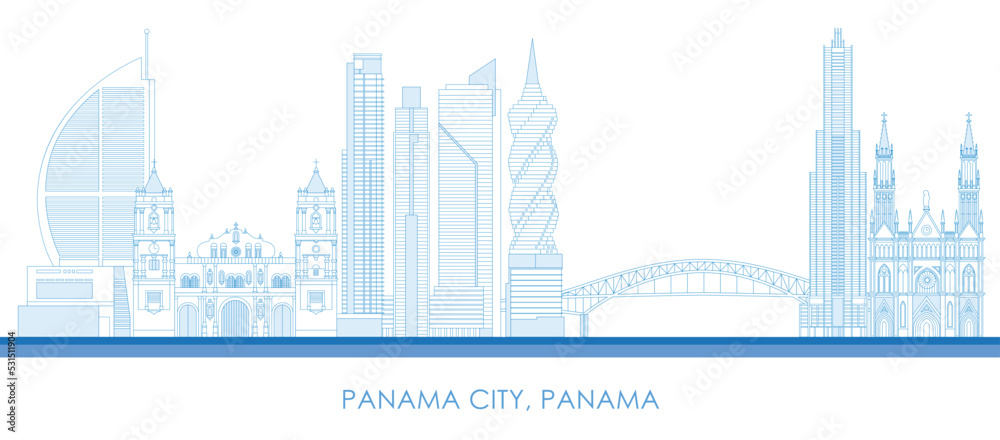 Outline Skyline panorama of Panama city, Panama - vector illustration