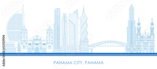 Outline Skyline panorama of Panama city, Panama - vector illustration