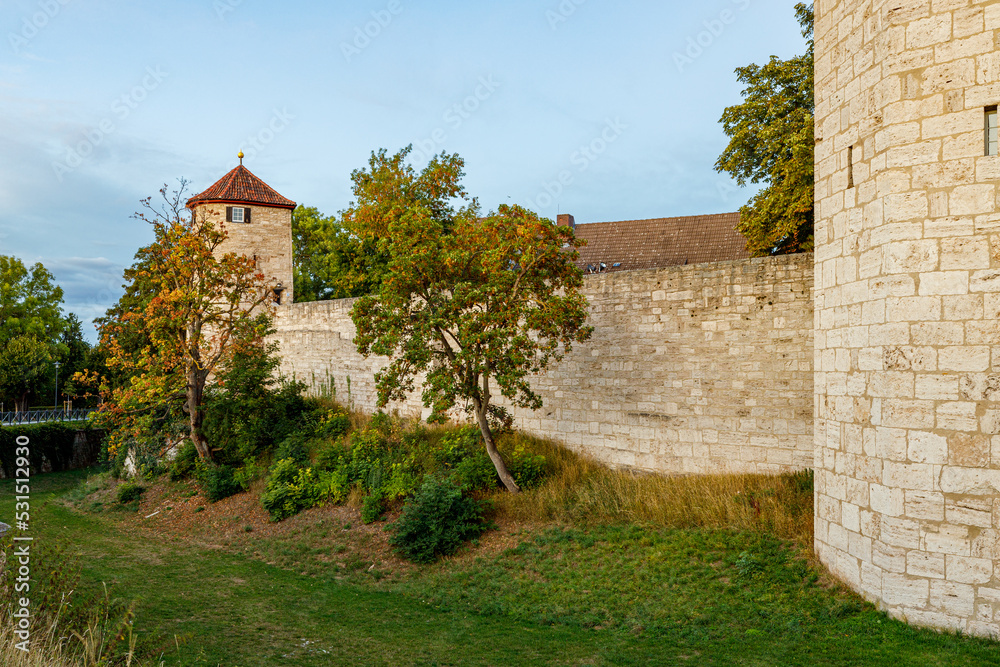 The historic city wall of Muehlhousen in Thuringia